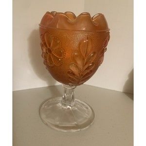 Vintage Northwood Carnival Marigold DAISY & PLUME Pedestal Bowl Goblet Vase